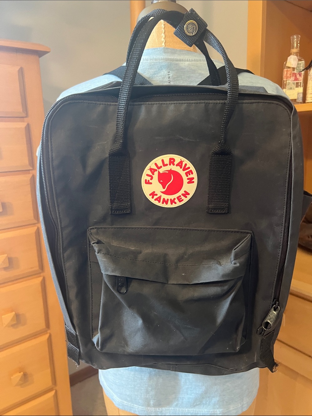 Fjallraven Kånken Black Backpack with Red Logo